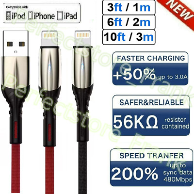 NEW 3 PACK LED Fast Charger Cable Heavy Duty For iPhone 14 13 12 11 X XR 7 8 6 +
