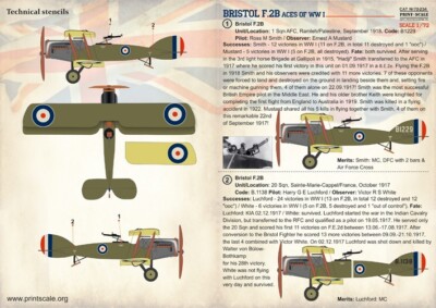 Decal for airplane 1:72 Bristol F.2B Aces of WW I Print