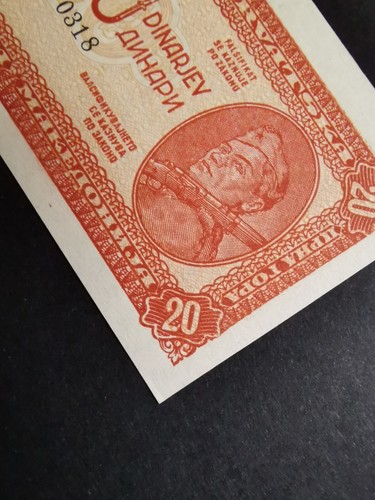 UNC replacement prefix "TB", printed in USSR 20 dinars 1944 YUGOSLAVIA - Picture 6 of 10