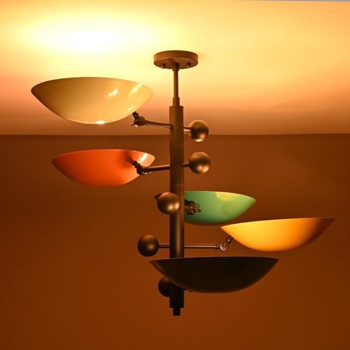 5 Lichter Messing Bunt Orbital Pendelleuchte Mid Century Kronleuchter Erheben... - Bild 4 von 9