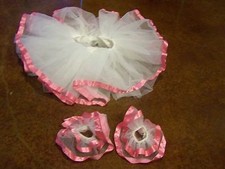 Size Small 4-6 Dansco Full White Pink Trim Dance Tutu Skirt  Hair Ties EUC