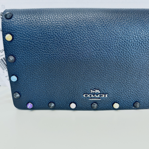 Bandolera Coach Hayden Plegable Bolso sin asas Remaches AZUL MARINO MEDIANOCHE Cuero Guijarro NUEVO - Imagen 2 de 12