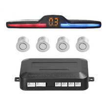 4x Silver Parking Sensor Car Auto Reverse Backup Rear Radar LED Alert System Kit