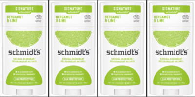 Schmidt's Natural Deodorant Bergamot + Lime  2.65oz  -4 Pcs