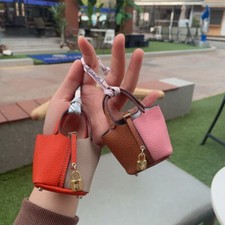 Women Girl Mini Leather Keychain Handbag Coin Purse Car Bag Charm for AirPodDs