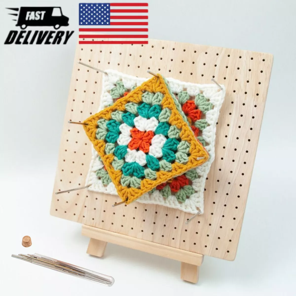 Wooden Knitting and Crochet Blocking Board with 5 Needles and 20
