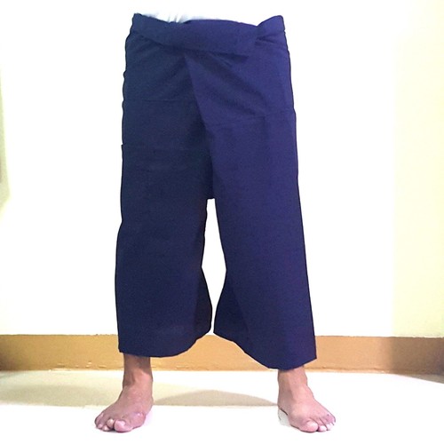 Thai Fisherman Trousers Pants Massage Pilate Tai Chi Yoga Pilates Navy Blue - Picture 8 of 11