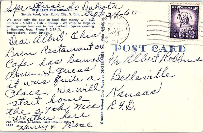 Postcard RESTAURANT SCENE Rapid City South Dakota SD 10/19 AJ2871 eBay