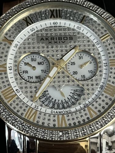 New AKRIBOS XXIV Men's Luxury Watch AK894-TTG Silver Gold WR5ATM Chronograph - Picture 3 of 10