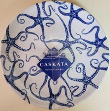 4 pk Caskata Melamine Starfish Dinner Plates Blue Nautical Coastal Summer Set