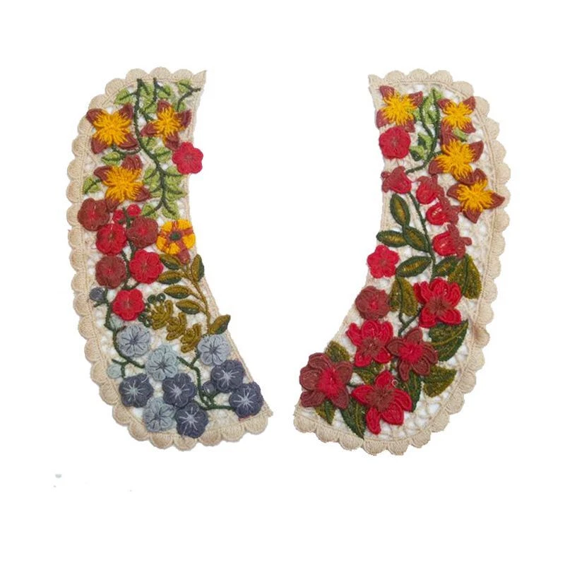 1Pair Flower Lace Neckline Collar Applique Sewing Trim Clothing Floral Patches - Image 2 of 4