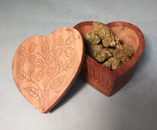 Vintage Custom Heart Carved Wood Stash Box He...
