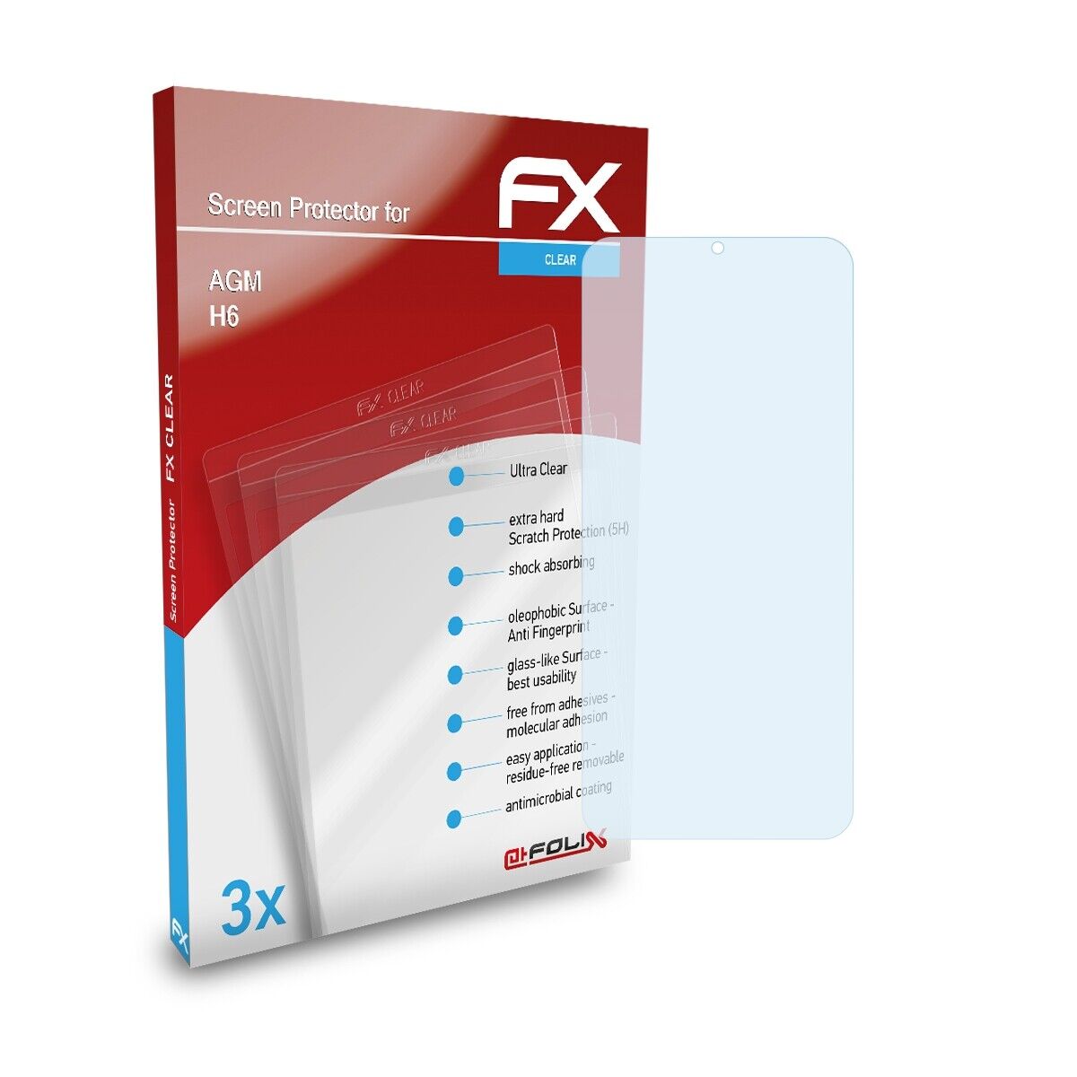 atFoliX 3x Película Protectora para AGM H6 transparente