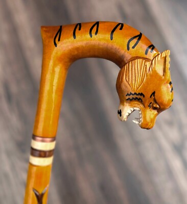 Tiger Walking Stick Hand Carvin Cane Wooden Handmade Cane Hiking Stick