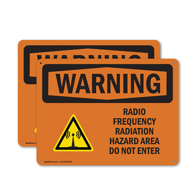 (2 Pack) Radio Frequency Radiation Hazard Area OSHA Warning Sign Decal Metal