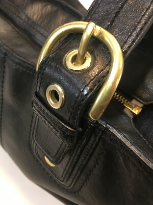 COACH Leather Satchel Bag Black Top Zip Brass Buckles A0869-11844