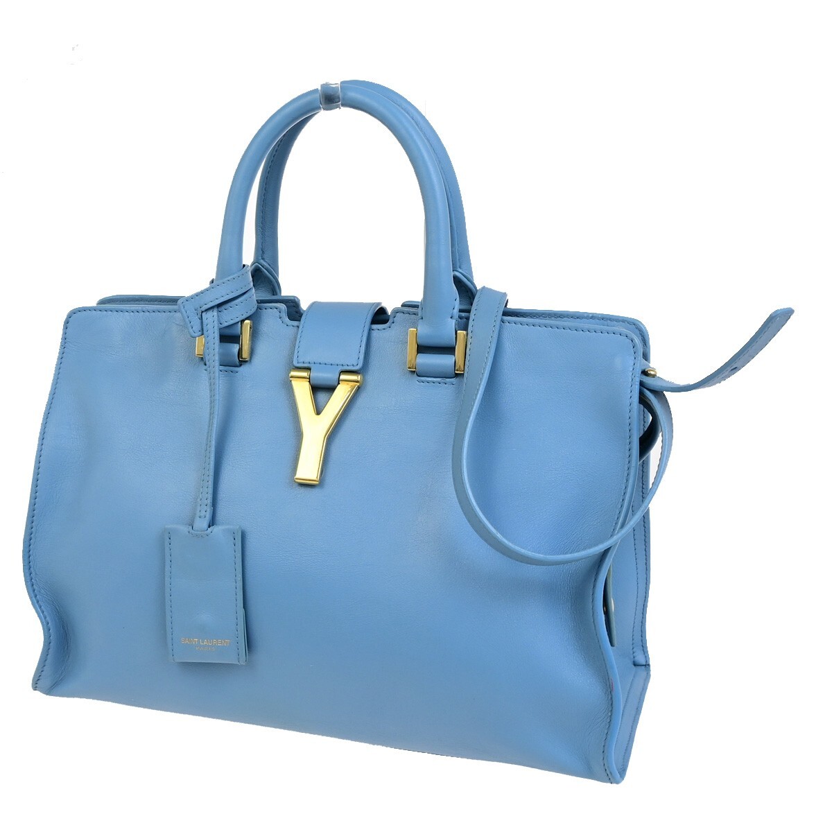 Borsa a mano SAINT LAURENT logo classico Y Cabas 2 vie pelle blu oro 79FB398