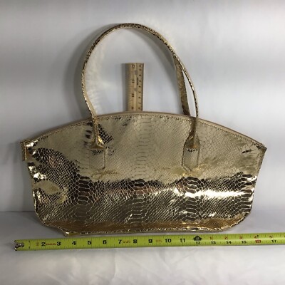 Woman s Elizabeth Arden Purse Bag Tote Gold Metallic Reptile Skin Design NWOT