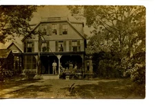 People on Porch-Windemere-Large House-Flag-RPPC-Vintage Real Photo Postcard