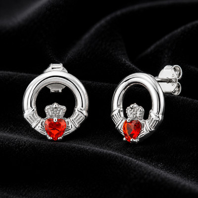 Rubin Claddagh Ohrstecker Sterling Silber 925 gepunzt British Made