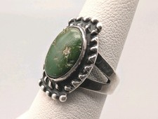 Old Vintage c.1930s Navajo Handmade Sterling Silver Green Turquoise Ring Sz 6
