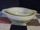 Vintage Retro Green & White 3 Piece Pyrex Mixing Bowl Set