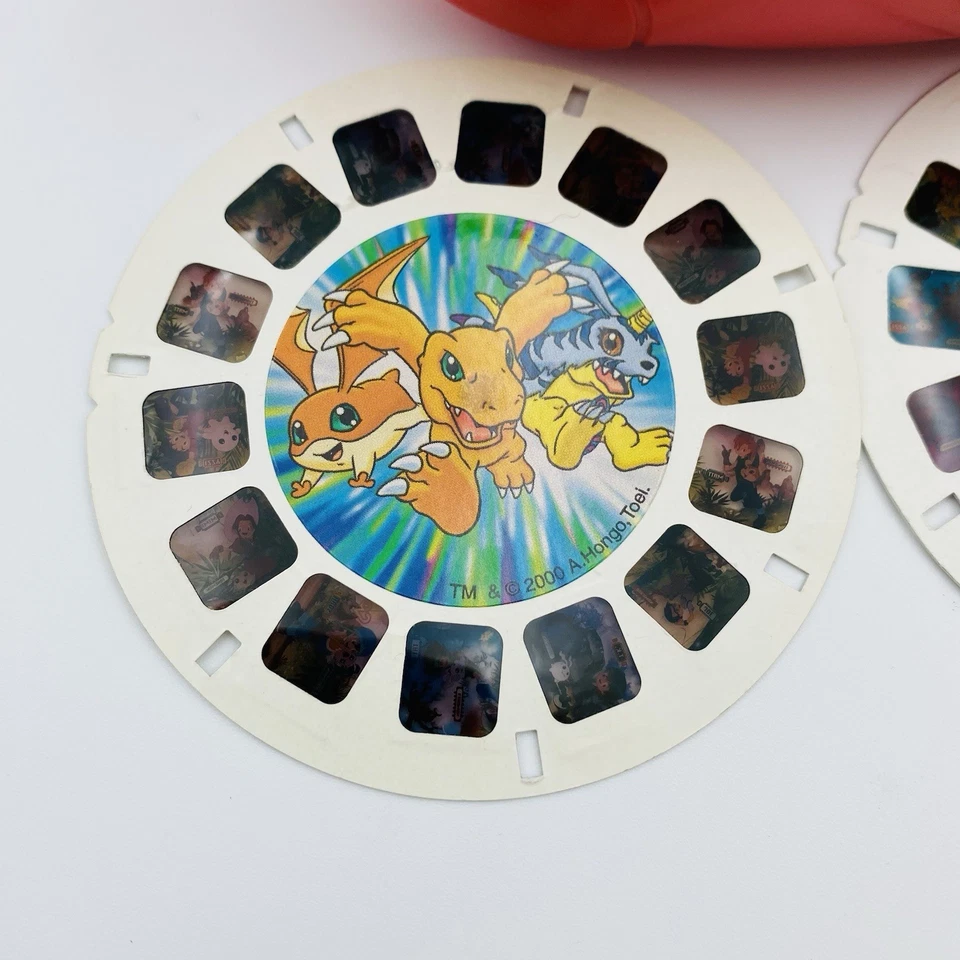 1998 Red Mattel View-Master 3d Virtual Viewer w/ 3 Digimon Reels Tested Toei Toy - Image 4 of 4