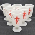 Vintage MCM 1960s Milk-Glass Red Devil Pedestal Coffee Mug Lot (6)