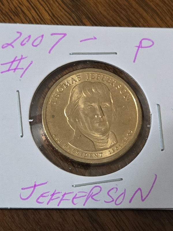 2007 P Thomas Jefferson Presidential Dollar #1