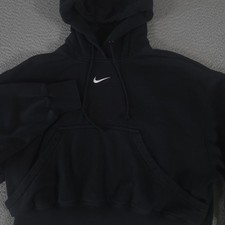 Nike Hoodie Womens XS Black Over-Oversized Pullover Cotton Blend Swoosh Logo