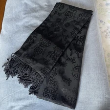 Shanghai Tang Black 100% Silk Reversible Pashmina Scarf