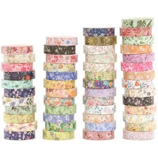 Flowers Washi Tape Pack 50 Rolls Floral Printed Masking Tape Plants Deco