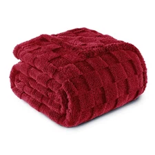 Deep Red Fleece Throw Blanket, 50x60, Checkered Pattern, Soft, Warm, Light
