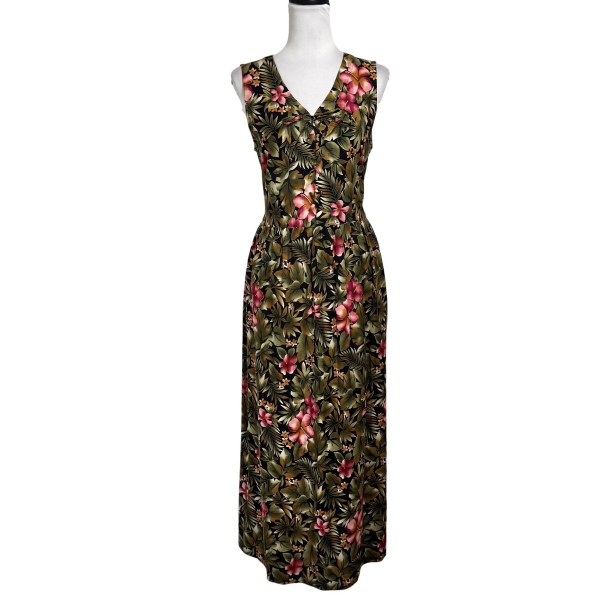 90s floral maxi dress Vintage 90s Floral Maxi Dress Sz S Tie Back Sundress Tropical Report Island  Tiki