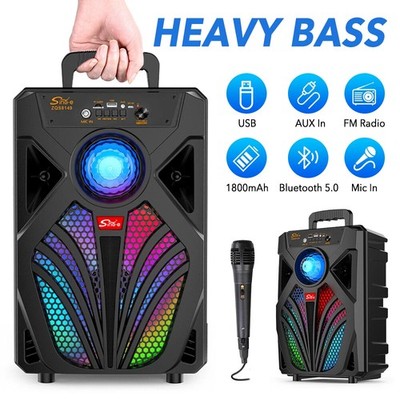 Tragbarer Bluetooth 5.0 Lautsprecher Subwoofer Musikbox LED mit Mikrofon Stereo·