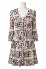 Knox Rose Boho Floral Patchwork Dress Button Down Size S Cream Lace Tiered Flowy