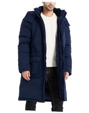 Men's Extra Long Parka Winter Coats Hooded Puffer Jacket Heavy Warm Large Navy