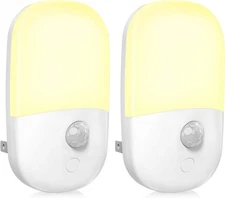 Plug-In Motion Sensor Night Light Dimmable LED Soft Warm White 2 Pack