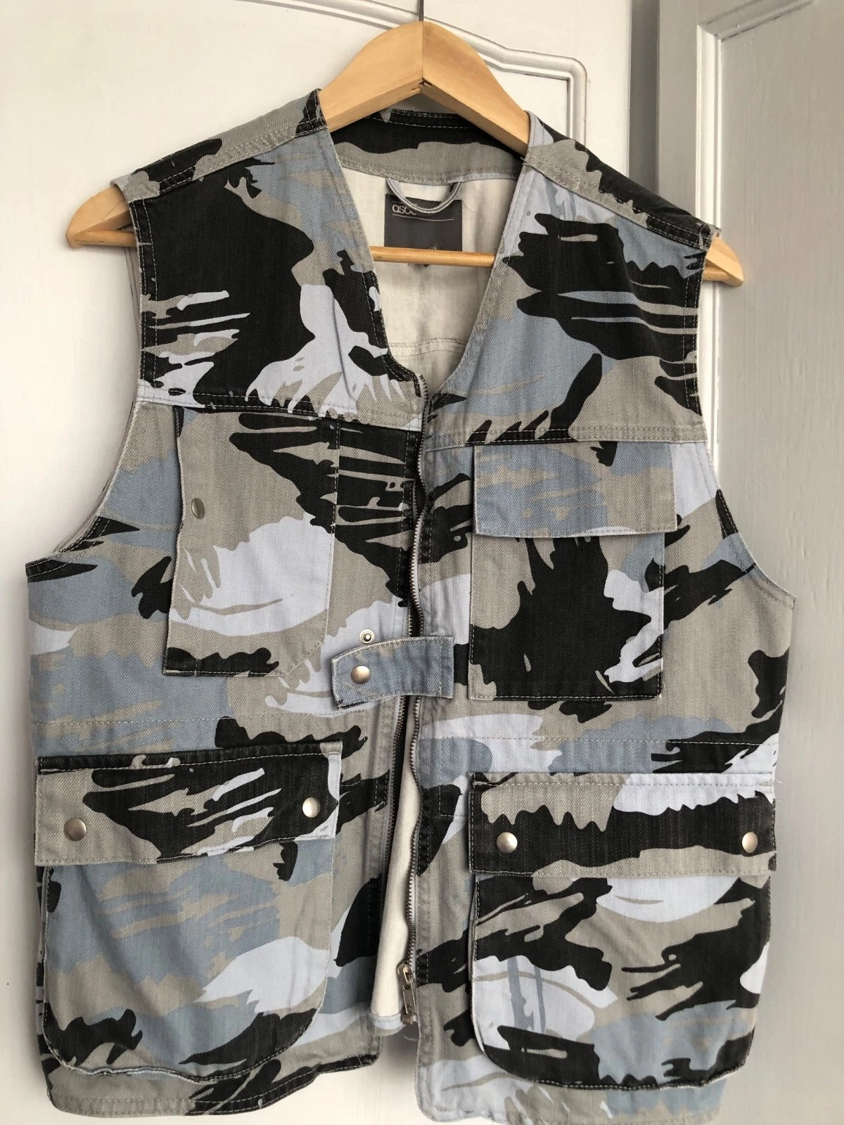 Denim Jacket Camouflage Vest Blue Grey Size UK S Fashion