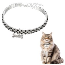 Rhinestone Cat Collar, with Bone Pendant 8-10 In, Black/White for Pet