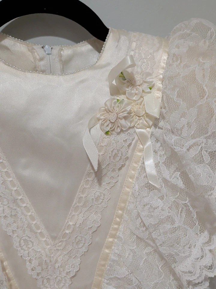 Vestido Gunne Sax Jessica McClintock De Colección Años 80 Niñas Blanco Encaje Manga Corta 7 Foto 3 de 4