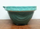 Vtg Circles Drapes Turquoise Blue Stoneware Spout Mixing Bowl 7”D Hull Antique