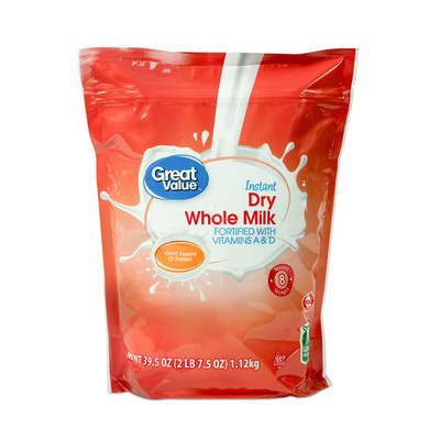 Instant Dry Whole Milk Powder 39.5 Oz Makes 8 Quarts Resealable Bag