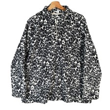 Chicos Weekends Snow Leopard 1/4 Zip Fleece Pullover Sz 1 Pockets Soft Oversized