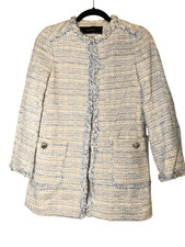 Zara Classic Tweed Jacket with embellished buttons sz XS Preppy Academia old mon