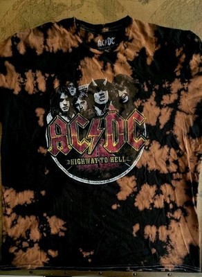 AC/DC Men's Tshirt XL Black Orange Tie Dye Highway to Hell Band Graphic Music