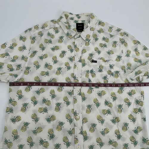 RVCA Shirt Men's Large Cream Pineapple Print Short Sleeve Button Up Casual - Picture 7 of 8