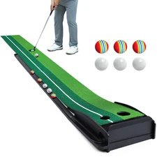 Putting Green Mat 9.9FT Golf Training Putting Mat with Auto Ball Return for Indo