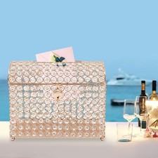 Golden Wedding Card Box For Gift Card Anniversary Money Card Box With Heart Lock