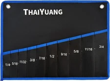 Wrench Roll Up Pouch Bag Organizer Tool 10 pocket SAE, black and blue 